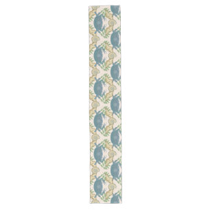 Elegant Crab Feast-Watercolor Blue Crabs, Seashell Long Table Runner