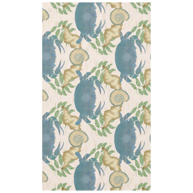 Elegant Crab Feast-Watercolor Blue Crabs, Seashell Tablecloth (Front)