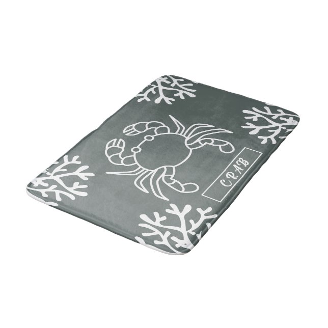 Elegant Crab with Under Sea Leaf Grey Bath Mat (Angled)