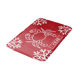 Elegant Crab with Under Sea Leaf Red Bath Mat
