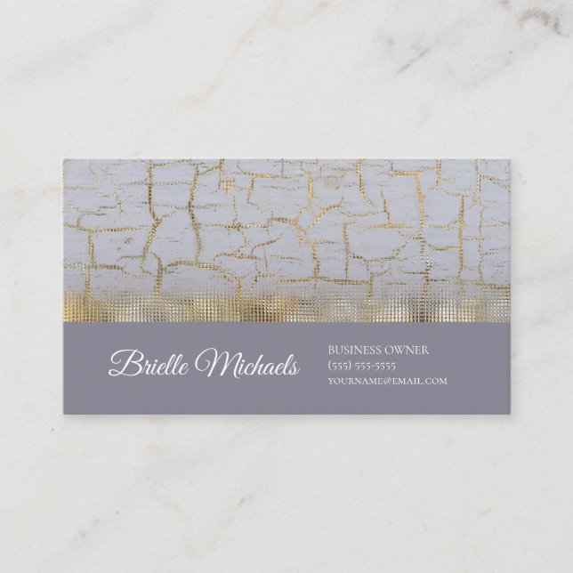Elegant Cracked Paint Dusty Lavender Gold Foil Business Card (Front)