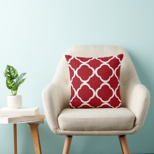 Elegant Cranberry Red Moroccan Quatrefoil Pattern Cushion