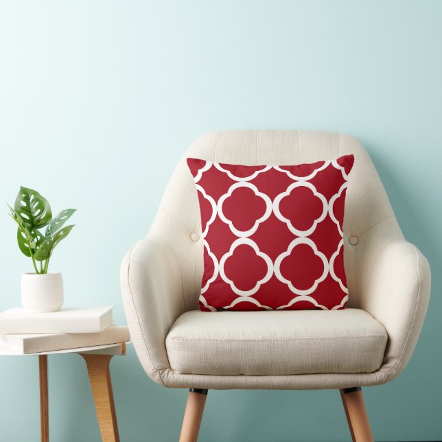 Elegant Cranberry Red Moroccan Quatrefoil Pattern Cushion (Chair)