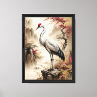 Elegant Crane Art with Asian Landscape Charm