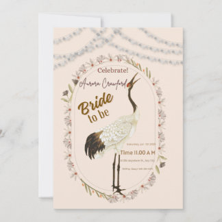 Elegant Crane Floral Border Bridal Shower Invitati Invitation