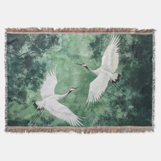Elegant Crane Throw – Japanese Style Birds
