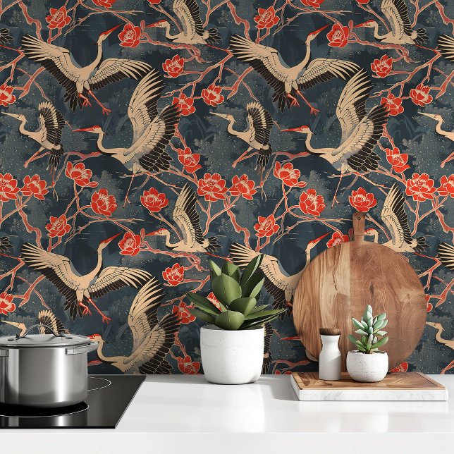 Elegant Cranes and Red Blossoms  Wallpaper (Creator Uploaded)