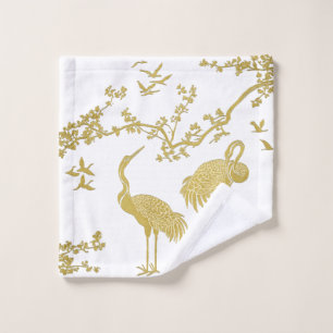 Elegant Cranes Art Pattern Colourful Crane Birds Bath Towel Set