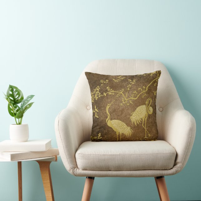 Elegant Cranes Art Pattern | Colourful Crane Birds Cushion (Chair)