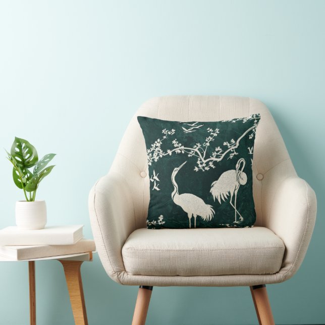 Elegant Cranes Art Pattern | Colourful Crane Birds Cushion (Chair)