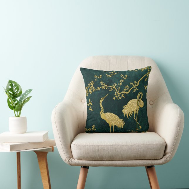 Elegant Cranes Art Pattern | Colourful Crane Birds Cushion (Chair)