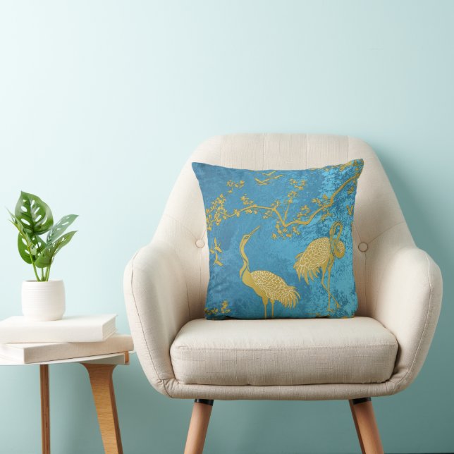 Elegant Cranes Art Pattern | Colourful Crane Birds Cushion (Chair)