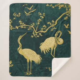 Elegant Cranes Art Pattern   Colourful Crane Birds Sherpa Blanket