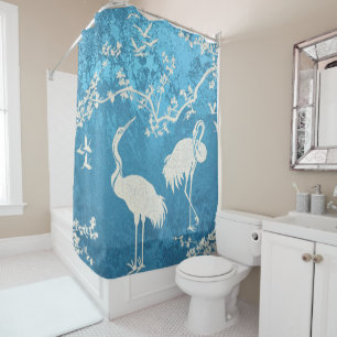 Elegant Cranes Art Pattern Colourful Crane Birds Shower Curtain