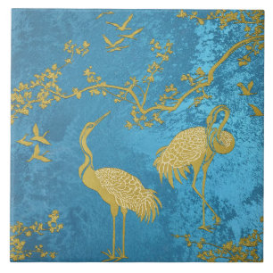 Elegant Cranes Art Pattern   Colourful Crane Birds Tile