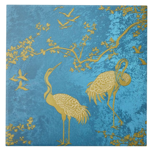 Elegant Cranes Art Pattern | Colourful Crane Birds Tile (Front)