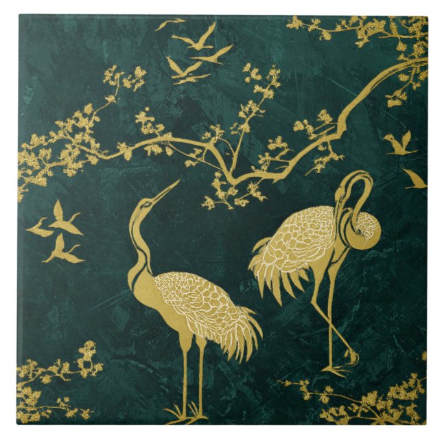 Elegant Cranes Art Pattern | Colourful Crane Birds Tile (Front)