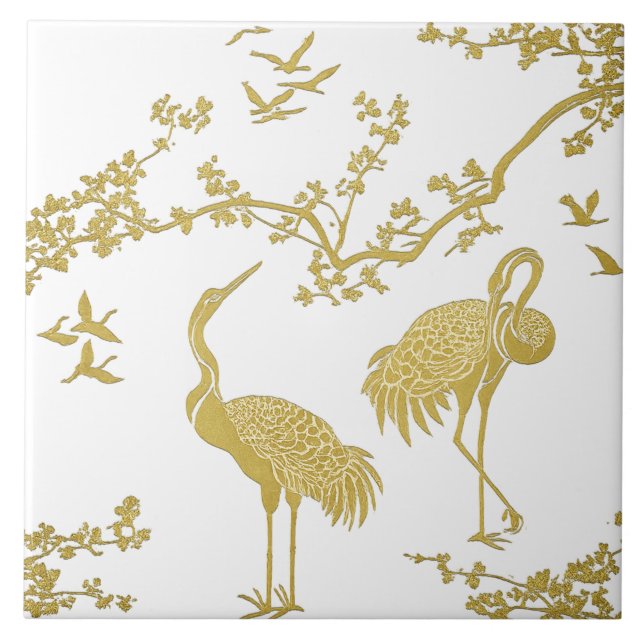 Elegant Cranes Art Pattern | Colourful Crane Birds Tile (Front)