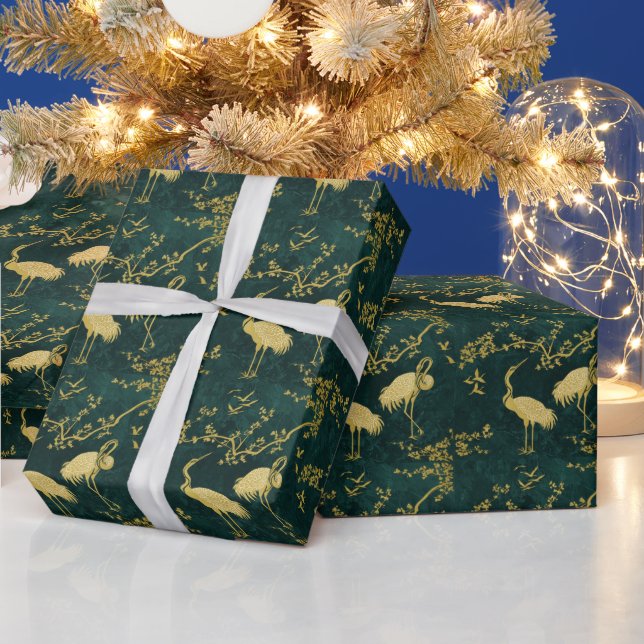 Elegant Cranes Art Pattern | Colourful Crane Birds Wrapping Paper (Holidays)