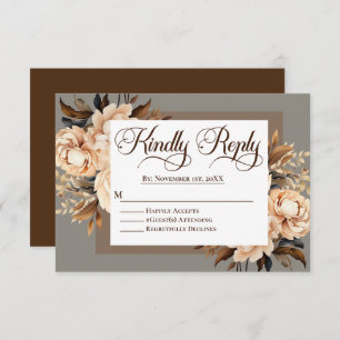 Elegant Cream and Brown Floral Islamic Wedding RSVP Card