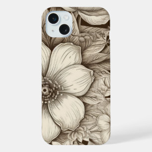 Elegant Cream and Brown Floral with Depth iPhone 15 Plus Case