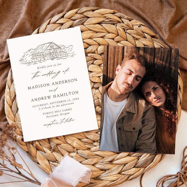 Elegant Cream and Brown Rustic Barn Photo Wedding Invitation (Creator Uploaded)