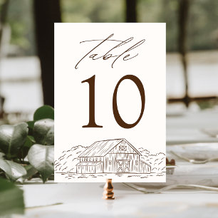 Elegant Cream and Brown Rustic Barn Wedding Table Number