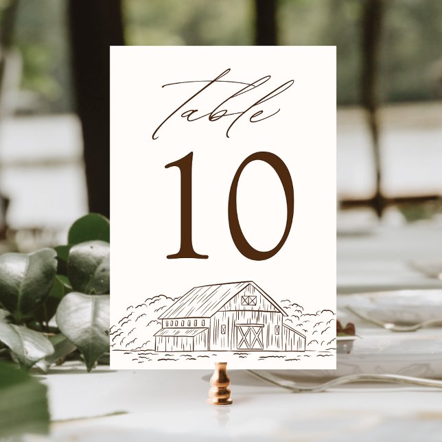 Elegant Cream and Brown Rustic Barn Wedding Table Number (Creator Uploaded)