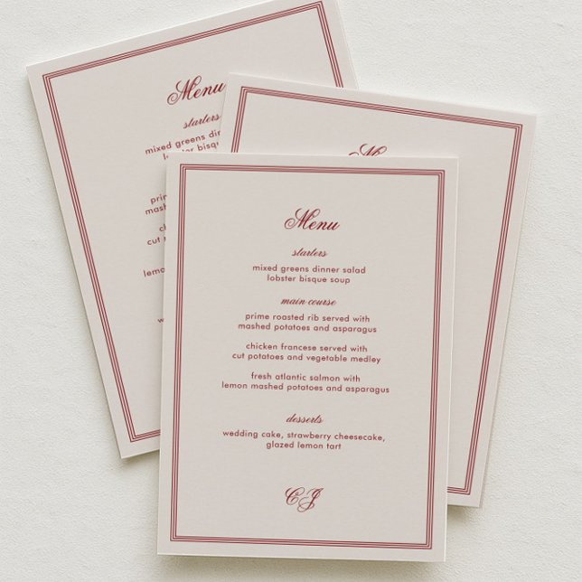 Elegant Cream and Burgundy Wedding Menu (Creator Uploaded)