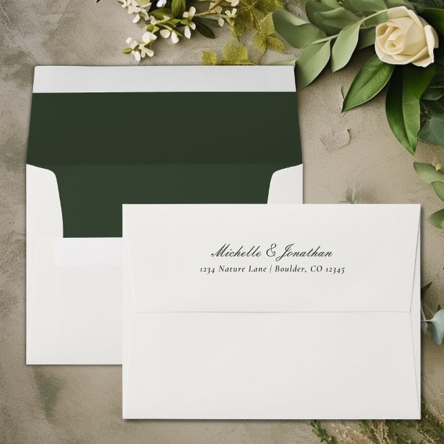 Elegant Cream and Forest Green Wedding Envelope (Elegant Cream and Forest Green Wedding Envelope)