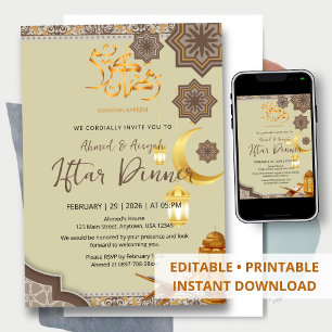 Elegant Cream and Gold Ramadan Iftar invitation