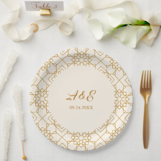 Elegant Cream And Gold Wedding Paper Plates
