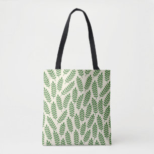 Elegant Cream and Green Leaves Tote Bag