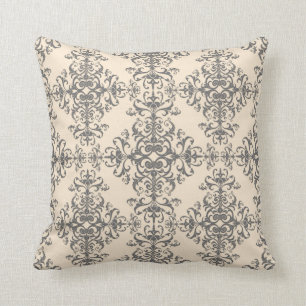 Elegant Cream and Grey Damask Style Pattern Cushion