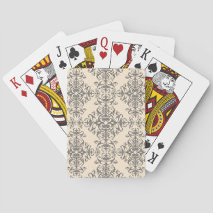 Elegant Cream and Grey Damask Style Pattern Playing Cards