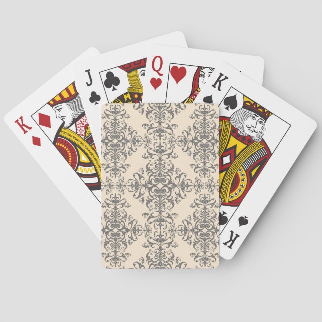 Elegant Cream and Grey Damask Style Pattern Playing Cards (Back)
