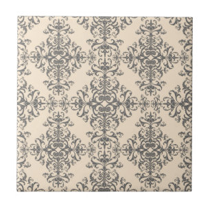 Elegant Cream and Grey Damask Style Pattern Tile