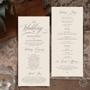 Elegant Cream and Grey Script Wedding Ceremony Programme