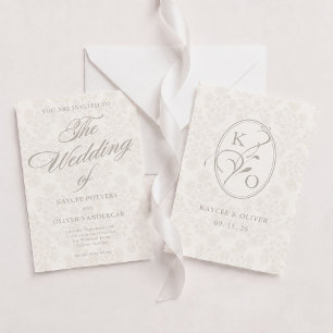 Elegant Cream and Ivory Lace Wedding Invitation