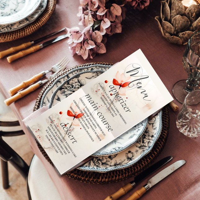 Elegant Cream and Red Poppies Wedding Menu (Creator Uploaded)