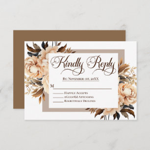 Elegant Cream and Tan Floral Islamic Wedding RSVP Card