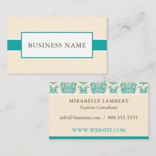 Elegant Cream and Teal Damask Business Card
