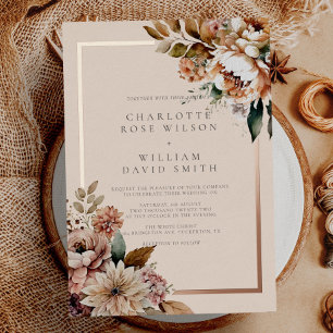 Elegant Cream Autumn Watercolor Flowers Wedding