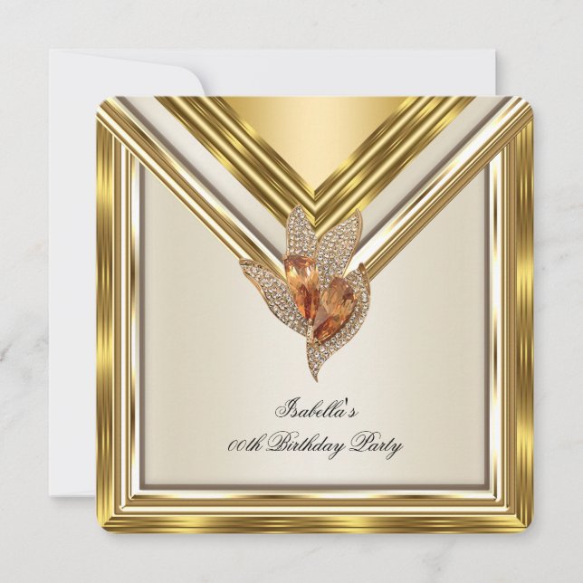 Elegant Cream Beige Amber Gold Birthday Party Invitation (Front)