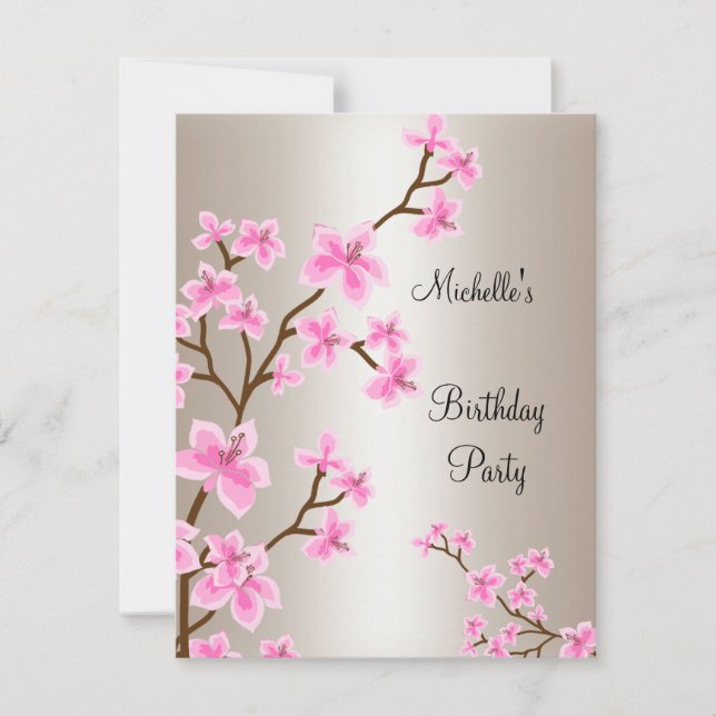 Elegant Cream Beige Pink Floral Birthday Invitation (Front)