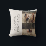 Elegant cream black foliage modern minimal photo cushion<br><div class="desc">Elegant multi photo modern minimal cream and black watercolor botanical typography Merry Christmas holiday decor pillow.</div>