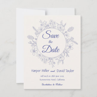 Elegant Cream & Blue Floral Save the Date