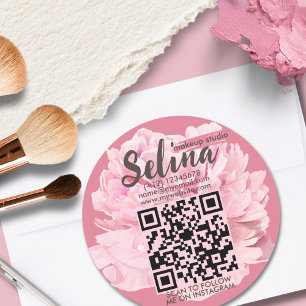 Elegant Cream Blush Pink Floral  Makeup Studio  Classic Round Sticker
