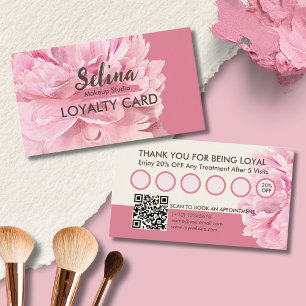 Elegant Cream Blush Pink Floral Makeup Studio Loyalty Card