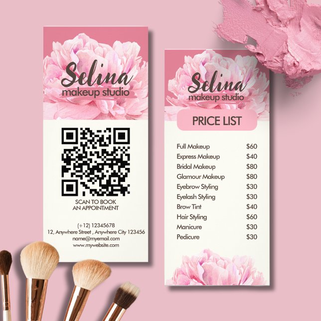 Elegant Cream Blush Pink Floral  Makeup Studio  Rack Card (Creator Uploaded)
